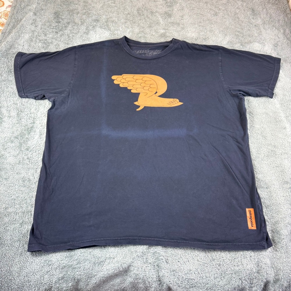 Patagonia Mens XL Organic Cotton T-Shirt Navy Blue Winged Foot Graphic USA Made